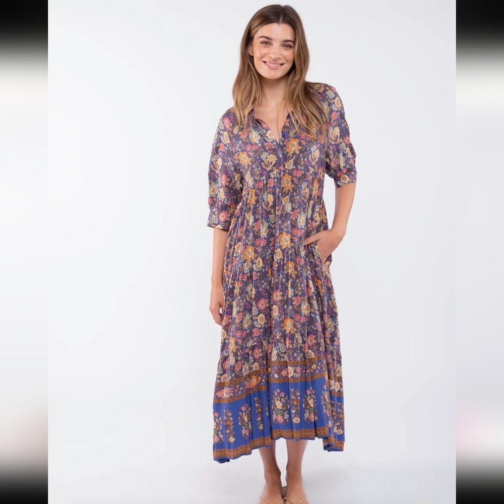 NATURAL LIFE‎ Floral Midi Dress in Blue and Purple